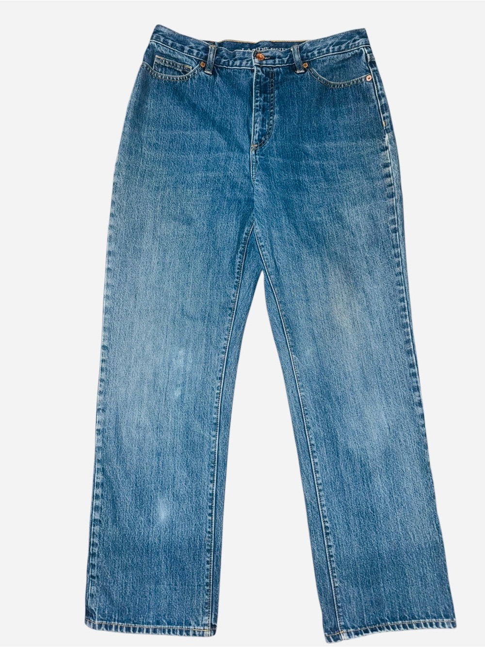 Lands’ End Women’s Size 10 High Rise Straight Leg Jeans 100% Cotton Blue Denim